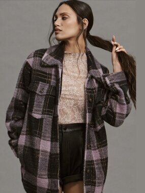 LIKE NEW!! Greylin Eyelash Knit Shacket in Lavender Plaid Size S 💜🖤